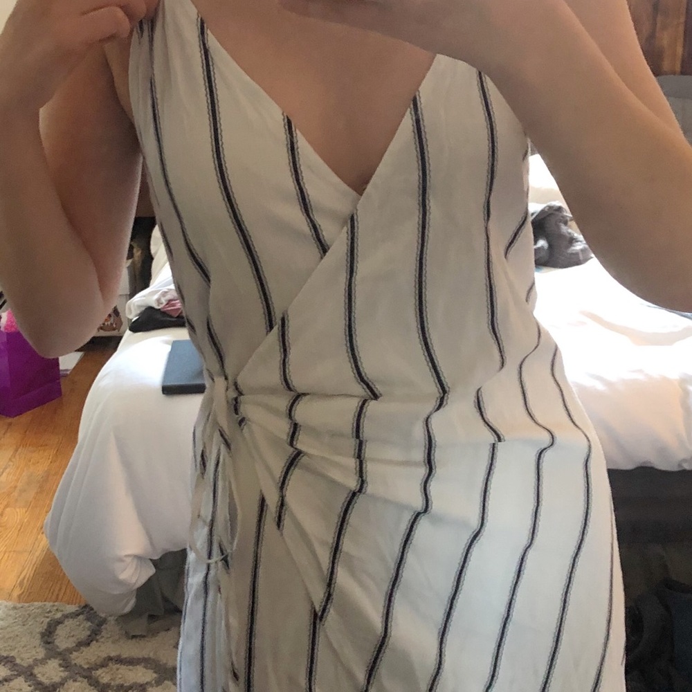 LF White and Navy Blue Wrap Around Dress
